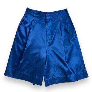 NWT Staud Noah Pleated Sateen High Rise Bermuda Short in Midnight Blue